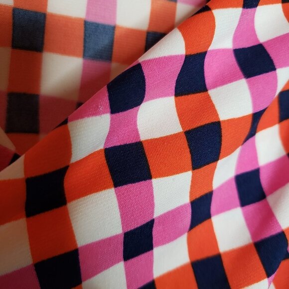 Leota Check Wrap Front Dress Pink Orange Blue - Picture 4 of 7